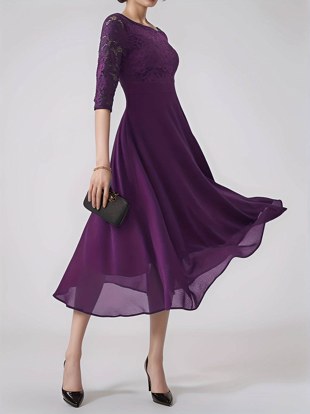 Clara – Rochie de Seară Bleumarin cu Dantelă