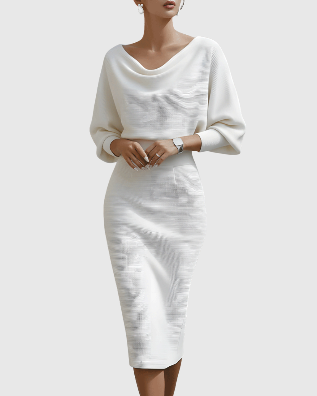 Violeta – Rochie Midi Drapată cu Mâneci Ample