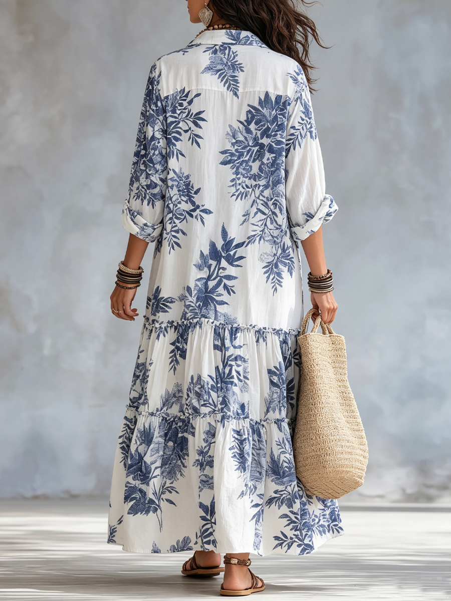 Ilinca – Rochie Maxi Florală cu Volane