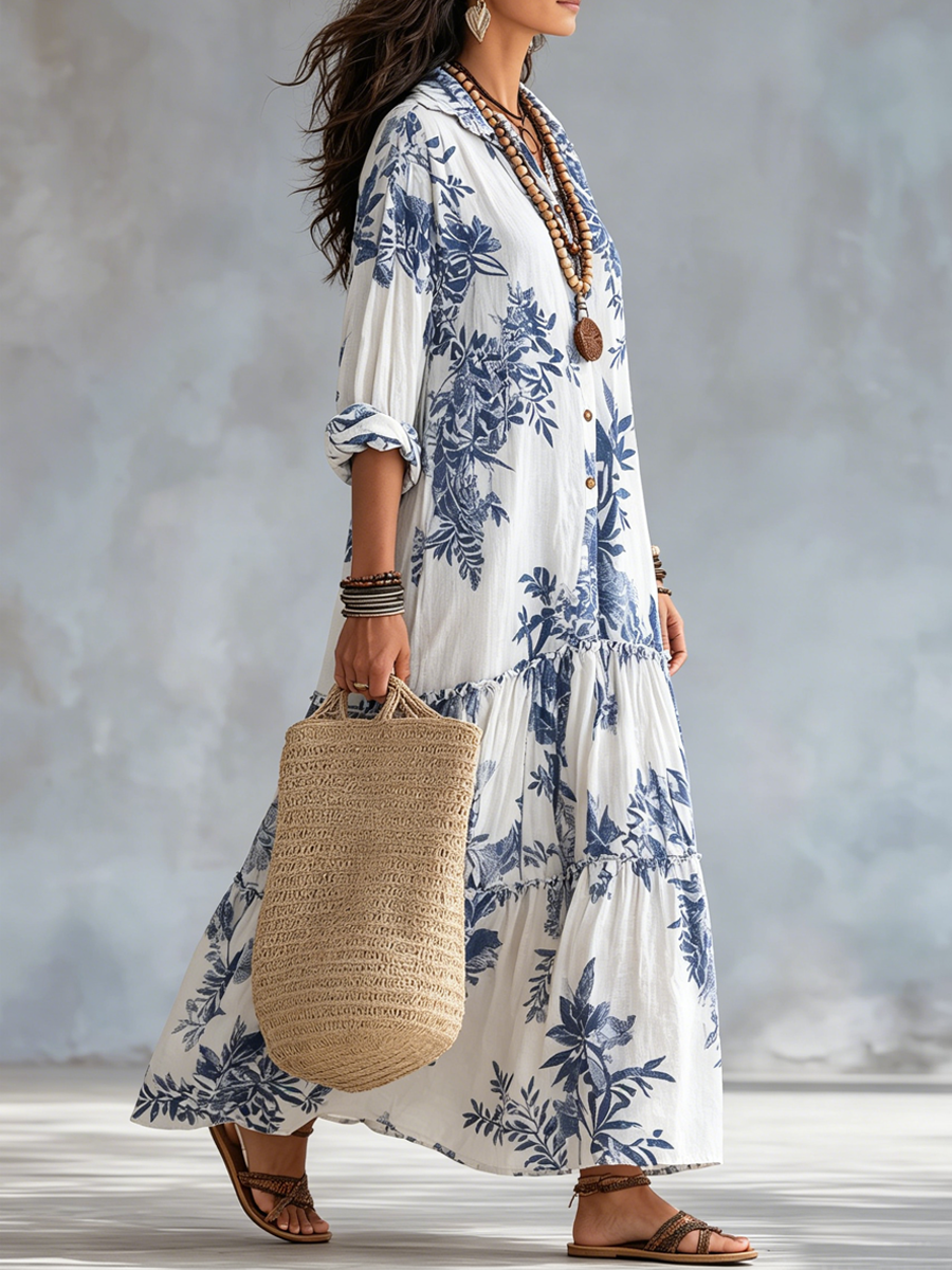 Ilinca – Rochie Maxi Florală cu Volane