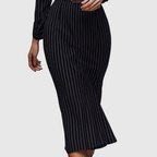 Tatiana – Rochie Cămașă Midi Neagră cu Dungi Fine