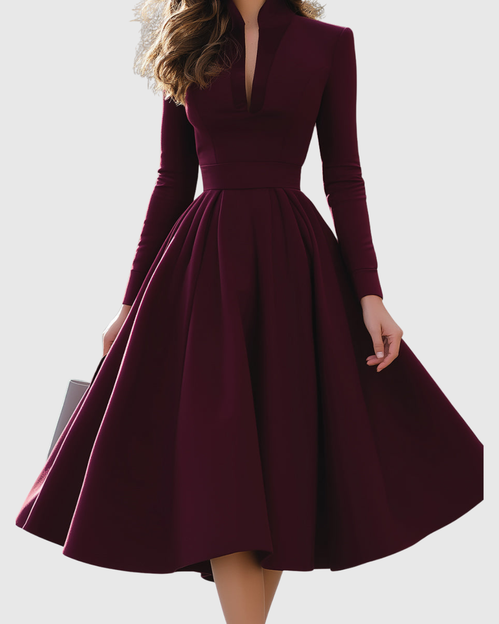 Lavinia – Rochie Midi Bordo cu Decolteu în V