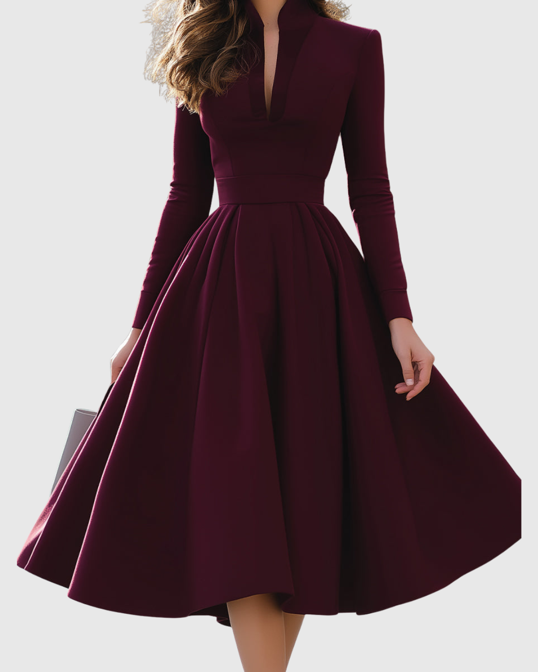 Lavinia – Rochie Midi Bordo cu Decolteu în V