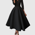 Ruxandra – Rochie Midi cu Talie Înaltă și Mâneci Bufante