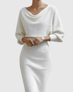 Violeta – Rochie Midi Drapată cu Mâneci Ample