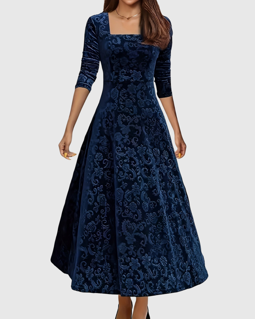 Nicoleta – Rochie Midi Florală din Catifea