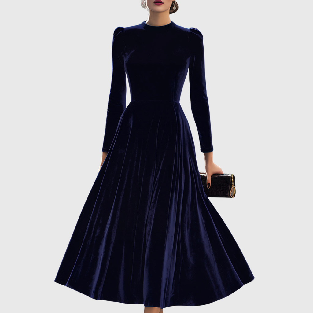 Adina – Rochie Midi din Catifea Bleumarin
