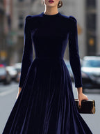 Adina – Rochie Midi din Catifea Bleumarin