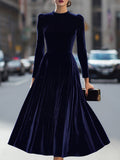 Adina – Rochie Midi din Catifea Bleumarin