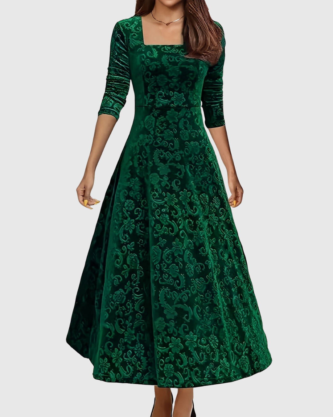 Nicoleta – Rochie Midi Florală din Catifea