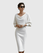 Violeta – Rochie Midi Drapată cu Mâneci Ample