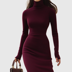 Daciana – Rochie Maxi Bordo cu Guler Înalt