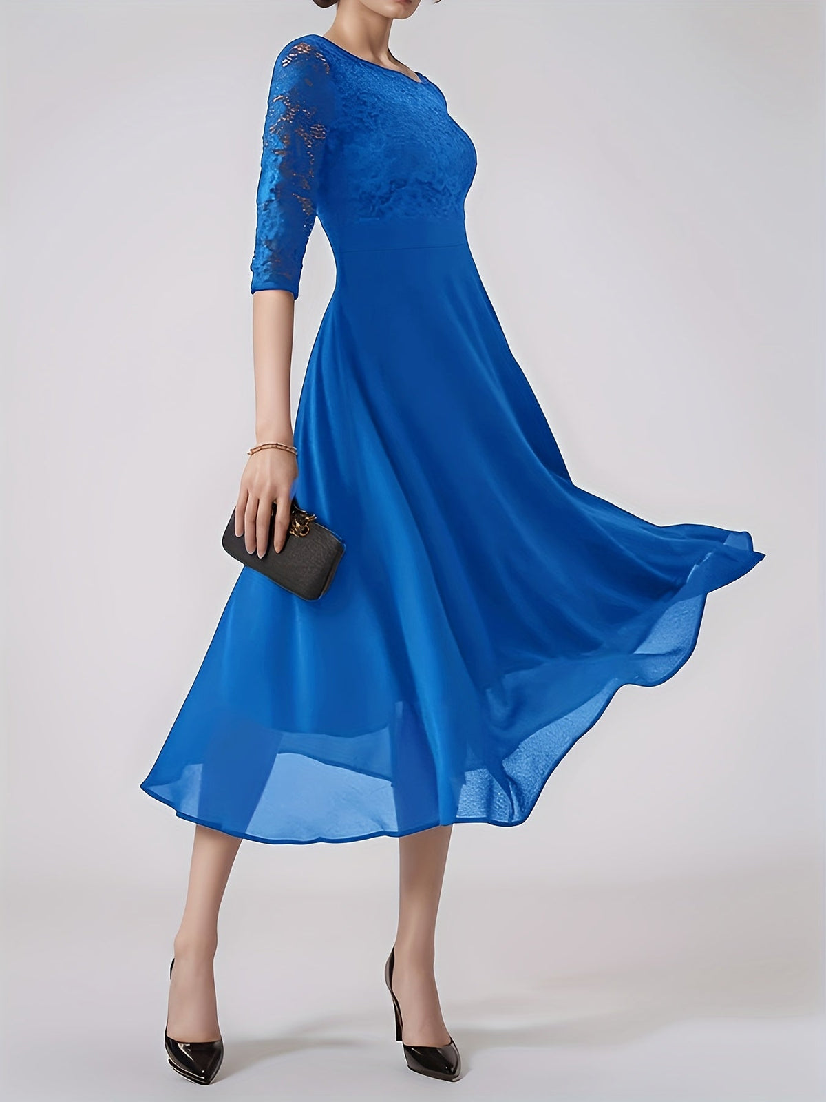Clara – Rochie de Seară Bleumarin cu Dantelă
