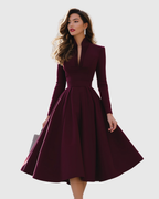 Lavinia – Rochie Midi Bordo cu Decolteu în V