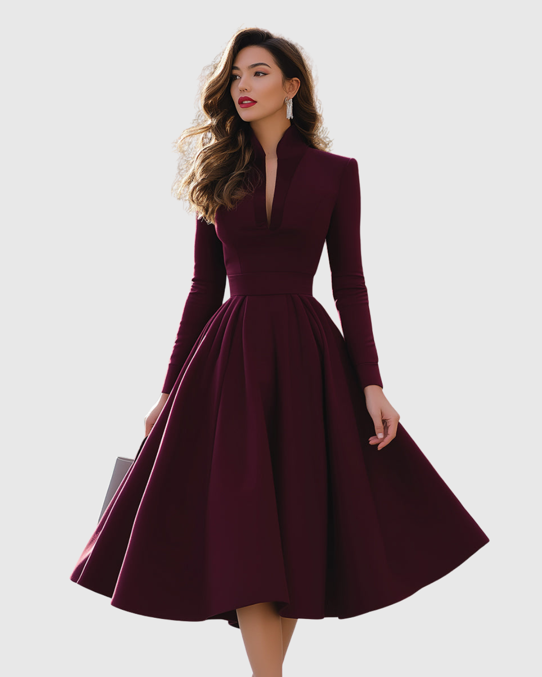 Lavinia – Rochie Midi Bordo cu Decolteu în V