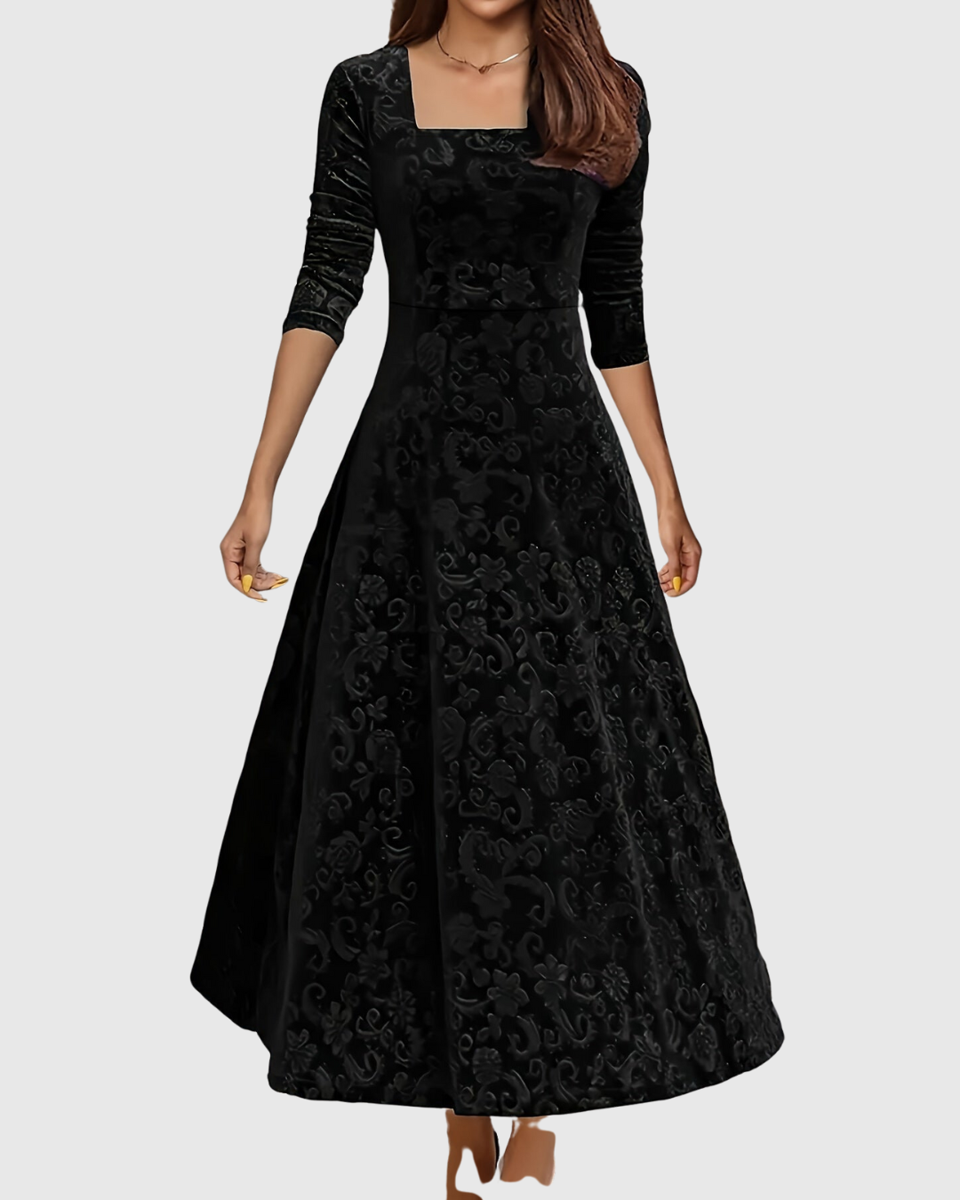 Nicoleta – Rochie Midi Florală din Catifea