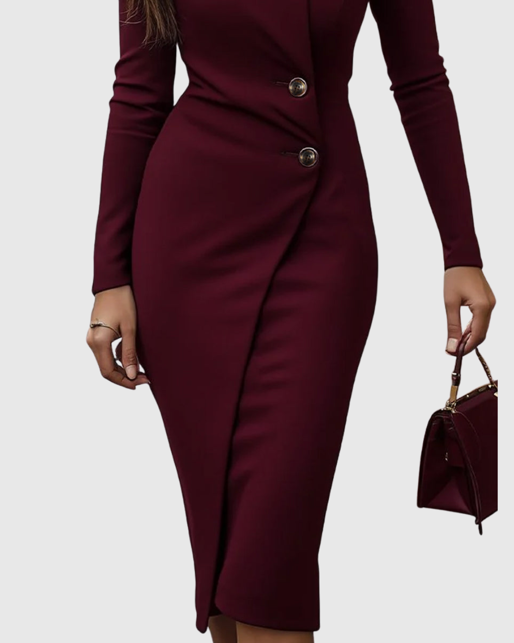 Antonia – Rochie Midi Bordo Petrecută cu Nasturi