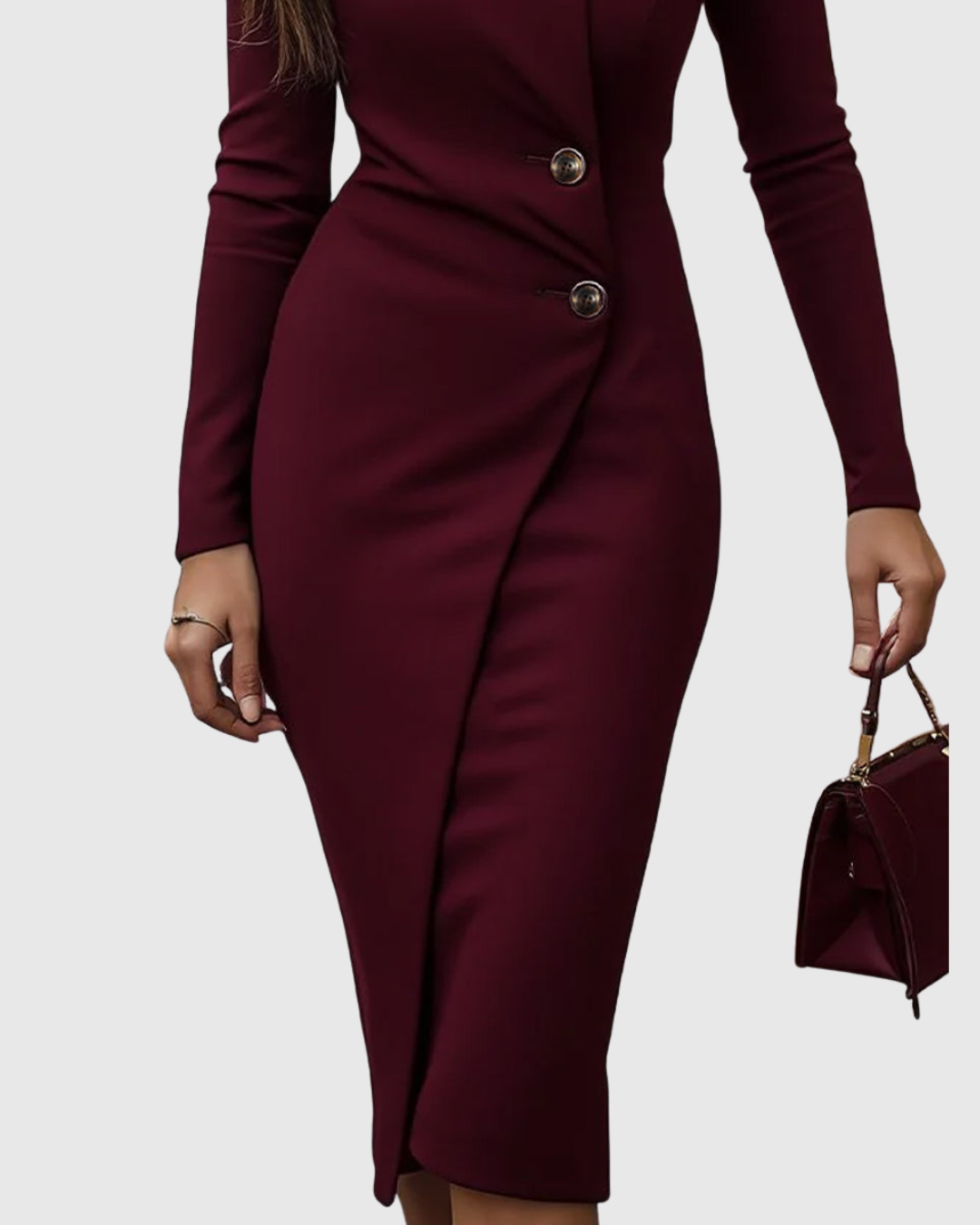 Antonia – Rochie Midi Bordo Petrecută cu Nasturi