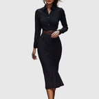 Tatiana – Rochie Cămașă Midi Neagră cu Dungi Fine