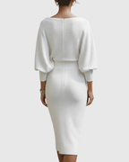 Violeta – Rochie Midi Drapată cu Mâneci Ample