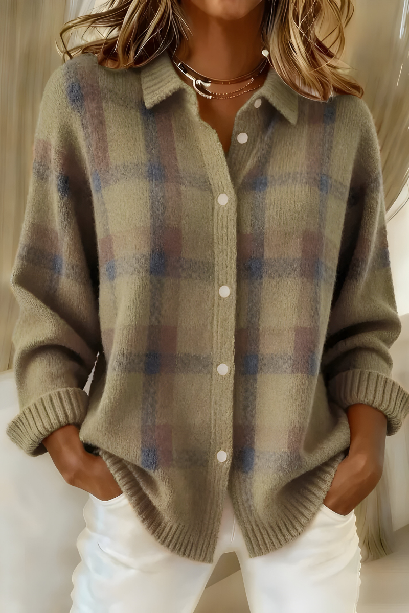 Anca – Cardigan cu Model În Carouri din Tricot Moale