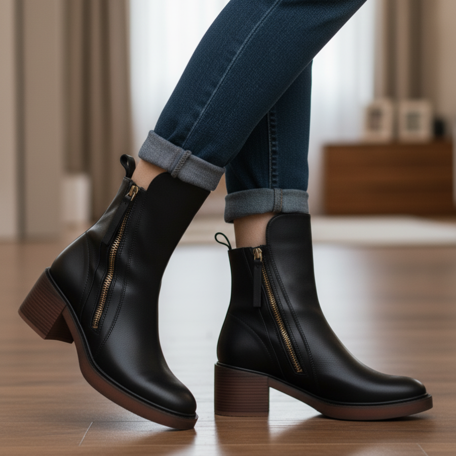 Valorine | Botine elegante din piele ecologică cu toc confortabil