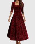 Nicoleta – Rochie Midi Florală din Catifea