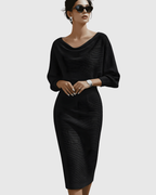 Violeta – Rochie Midi Drapată cu Mâneci Ample