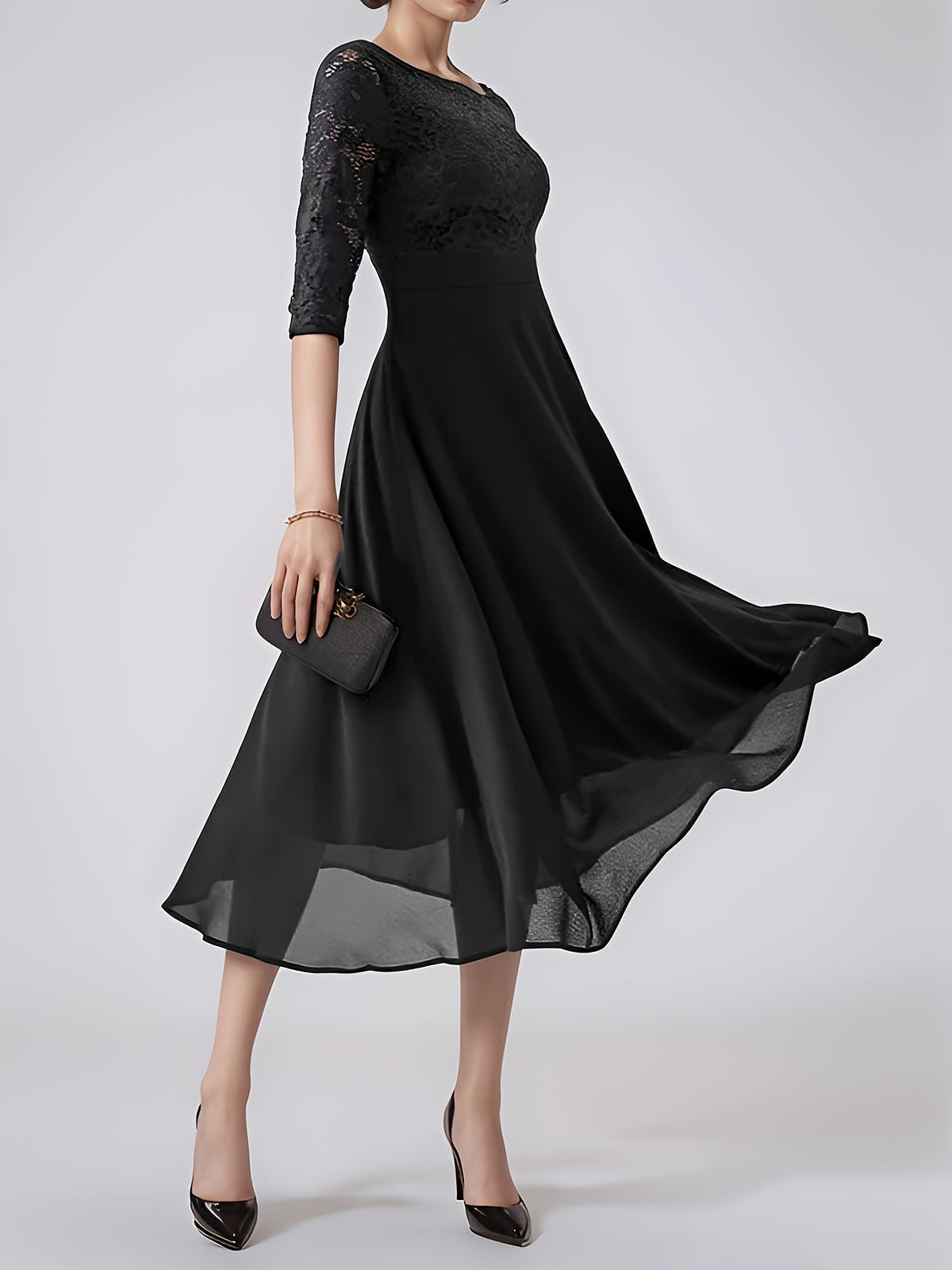 Clara – Rochie de Seară Bleumarin cu Dantelă