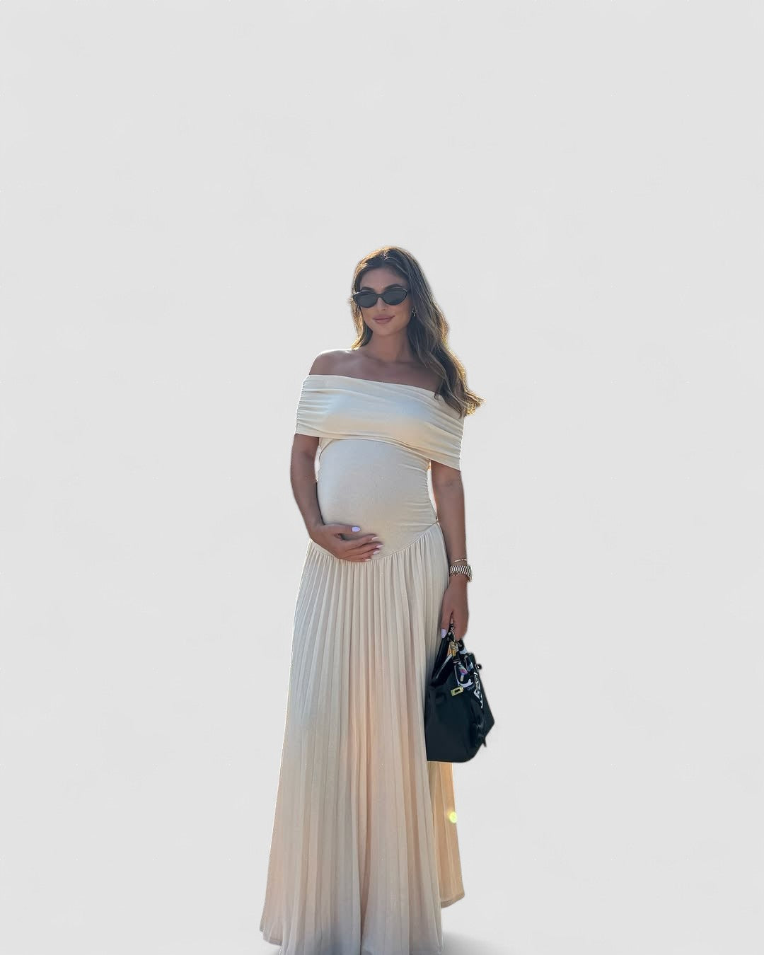Florica – Rochie maxi de maternitate cu falduri fluide