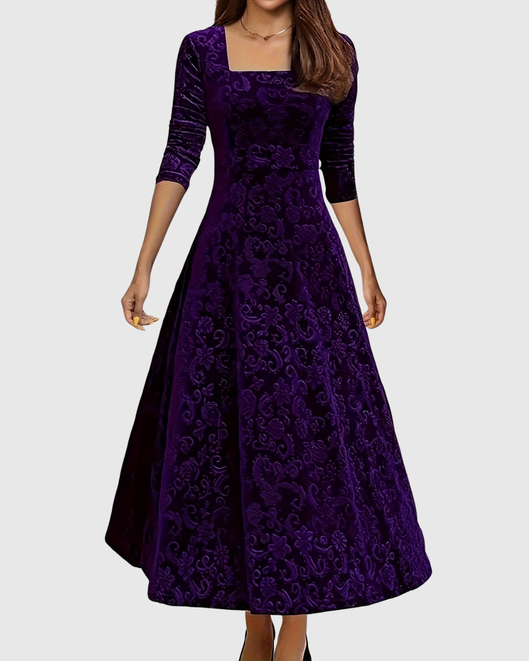 Nicoleta – Rochie Midi Florală din Catifea
