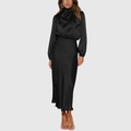 Matilda – Rochie Maxi Satinată cu Mâneci Bufante