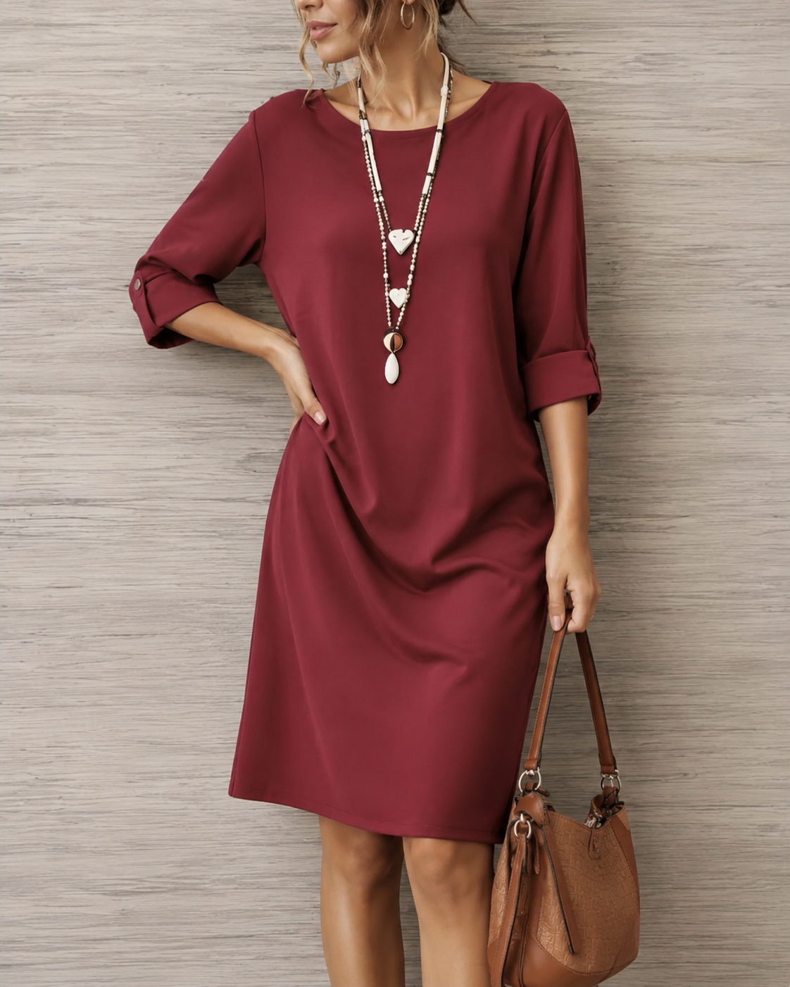 Simona | Rochie midi fluidă, cu efect de burtă plată