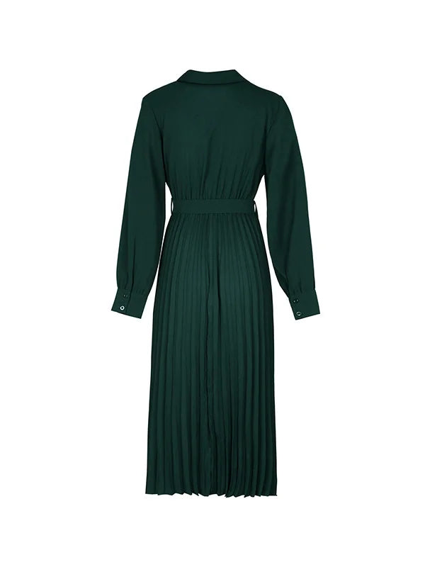 Elina – Rochie de Damă Elegantă Midi Plisată cu Mâneci Lungi