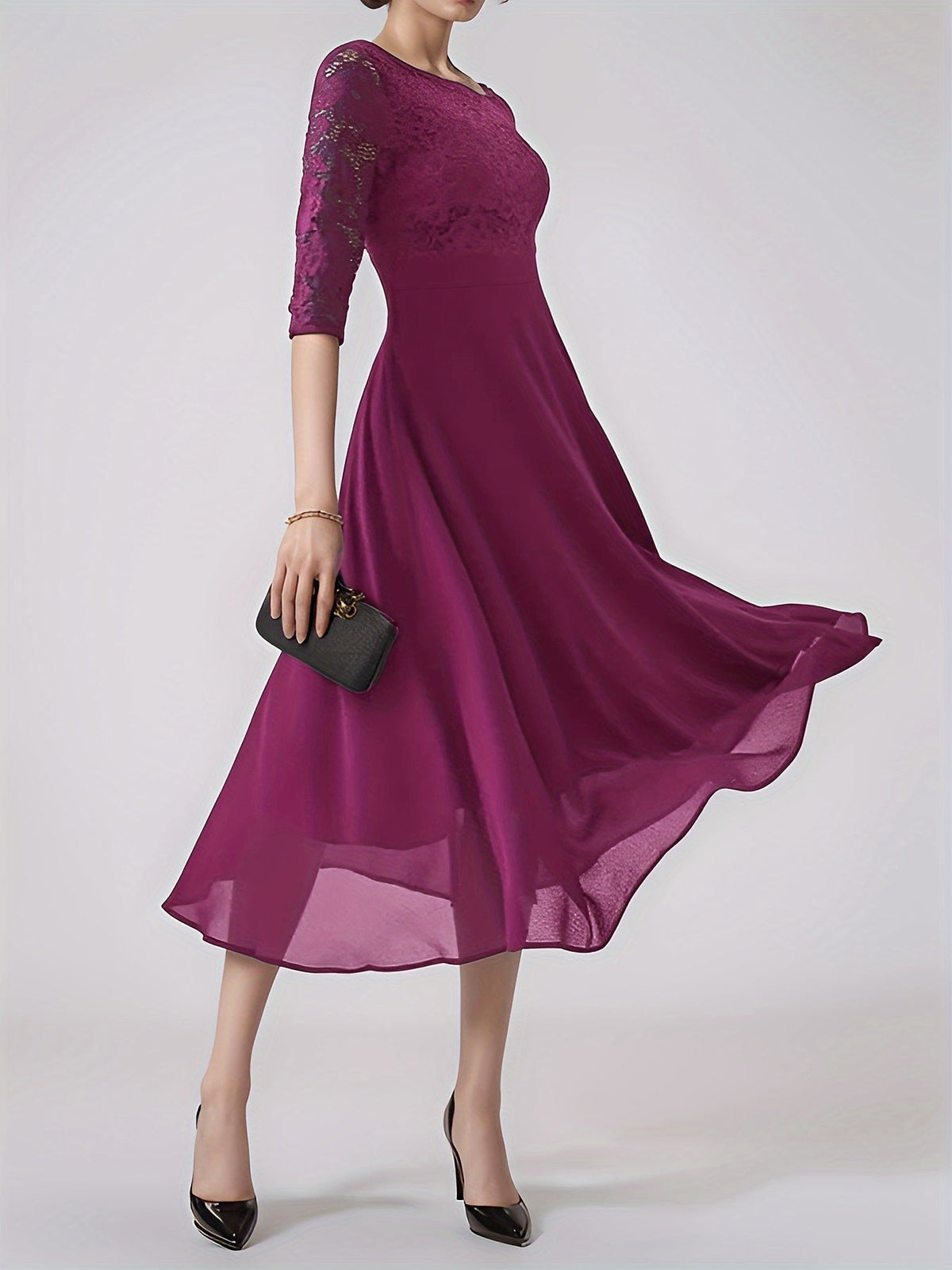 Clara – Rochie de Seară Bleumarin cu Dantelă