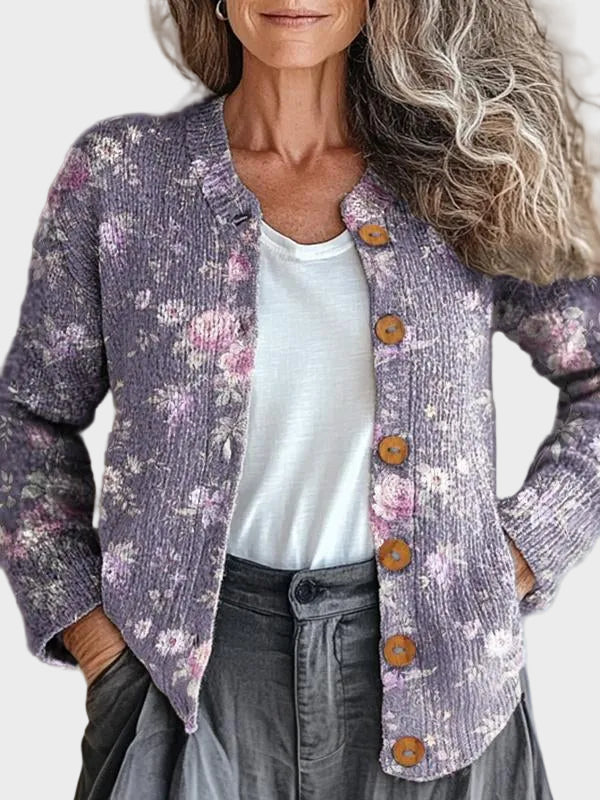 Ioana - Cardigan floral cu nasturi în față