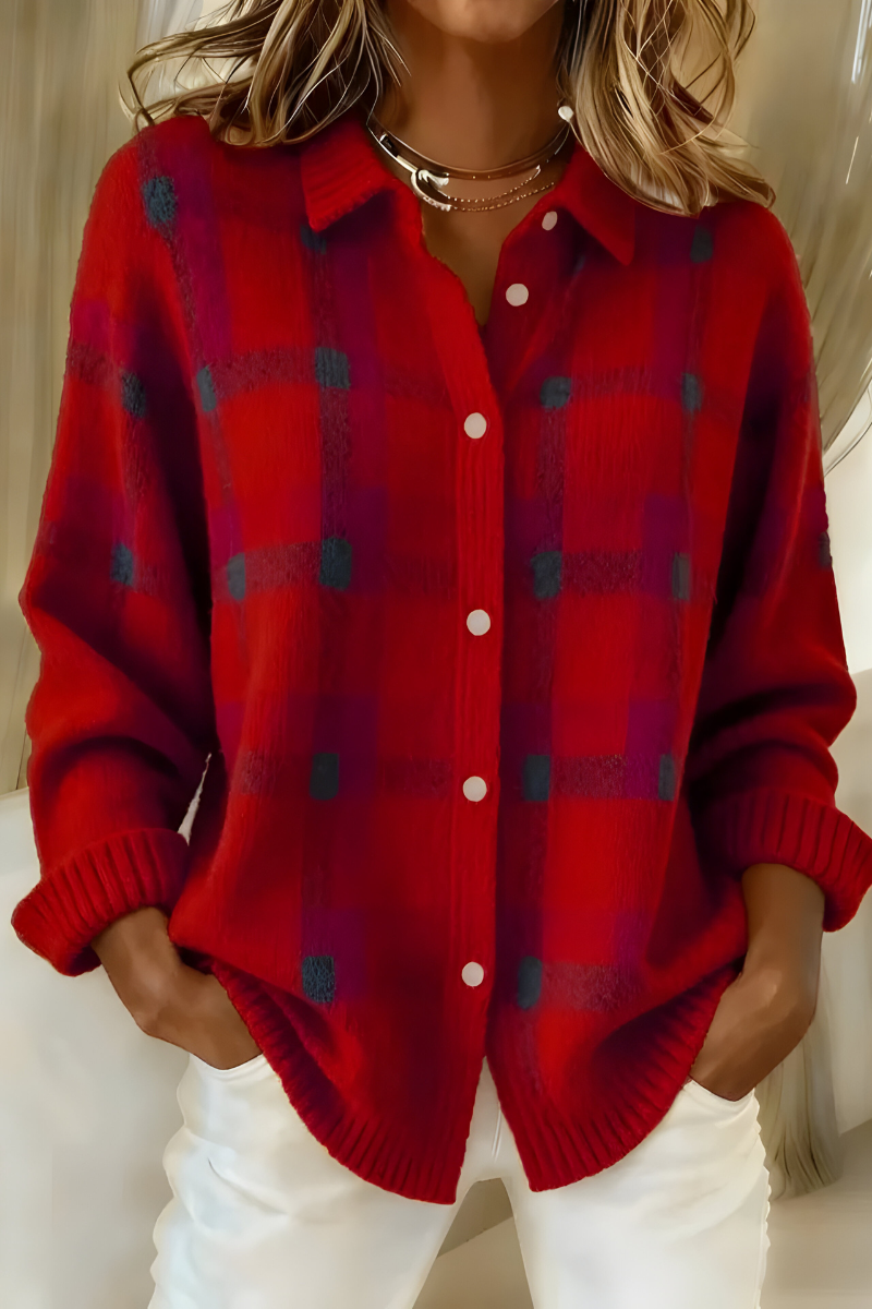 Anca – Cardigan cu Model În Carouri din Tricot Moale