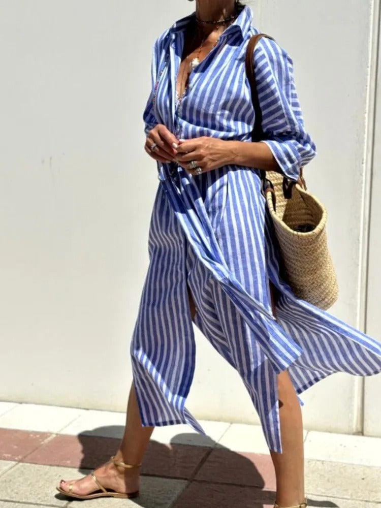Delia – Rochie Cămașă cu Dungi