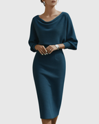 Violeta – Rochie Midi Drapată cu Mâneci Ample