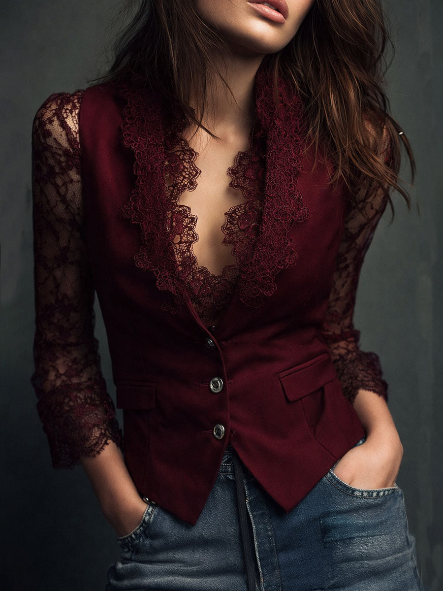 Anca | Top blazer negru cu mâneci semi-transparente