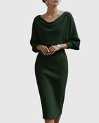 Violeta – Rochie Midi Drapată cu Mâneci Ample