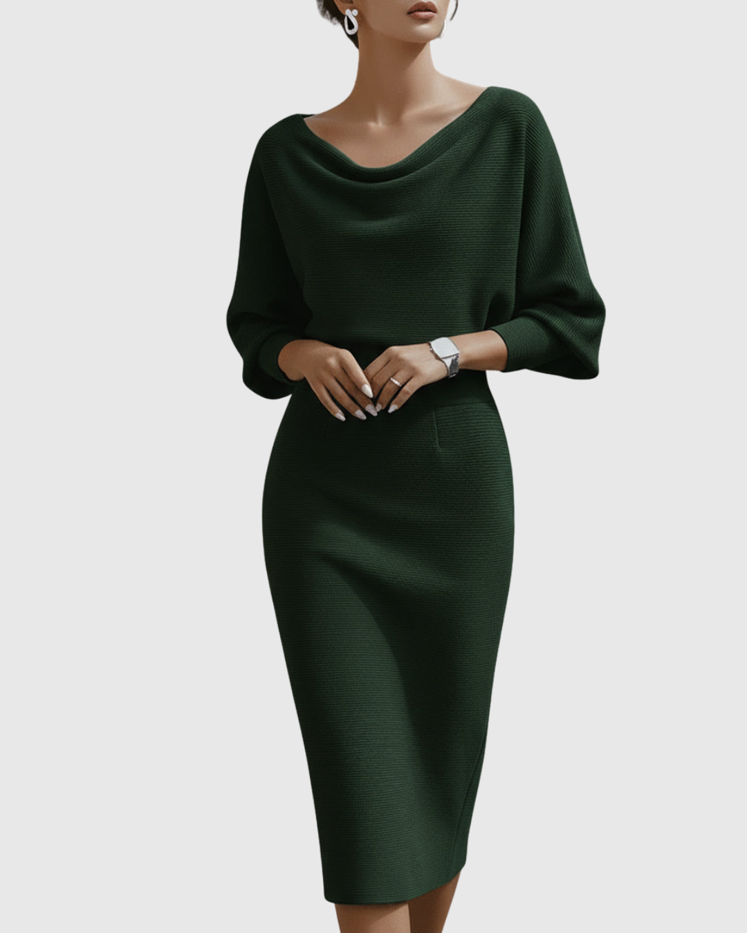 Violeta – Rochie Midi Drapată cu Mâneci Ample