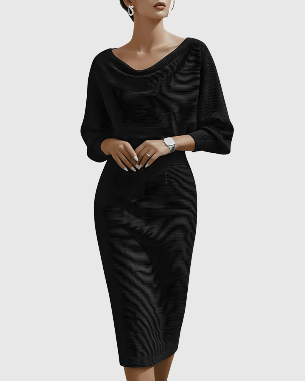 Violeta – Rochie Midi Drapată cu Mâneci Ample