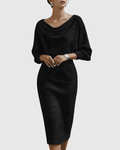 Violeta – Rochie Midi Drapată cu Mâneci Ample