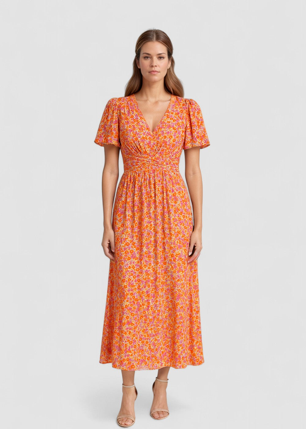 Sabina – Rochie Maxi cu Flori și Volane