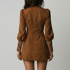 Amalia – Rochie mini vintage din suede cu broderie