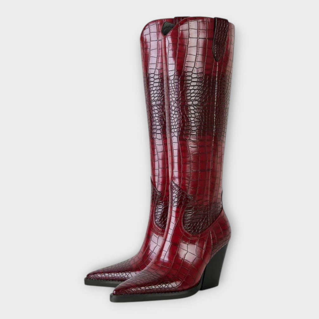 Miryana - Botine cu Model Croco și Toc Elegant