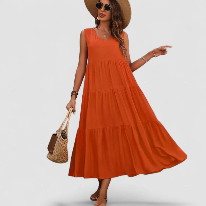 Elvira – Rochie Maxi Fluidă fără Mâneci