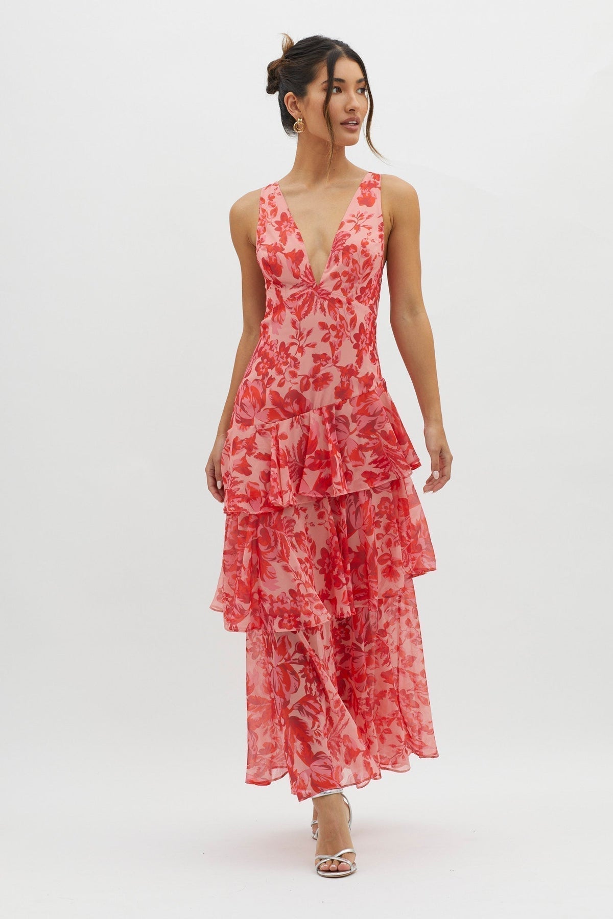 Monica – Rochie Midi cu Volane și Spate Deschis
