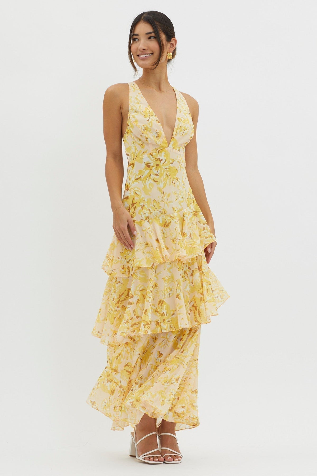 Monica – Rochie Midi cu Volane și Spate Deschis